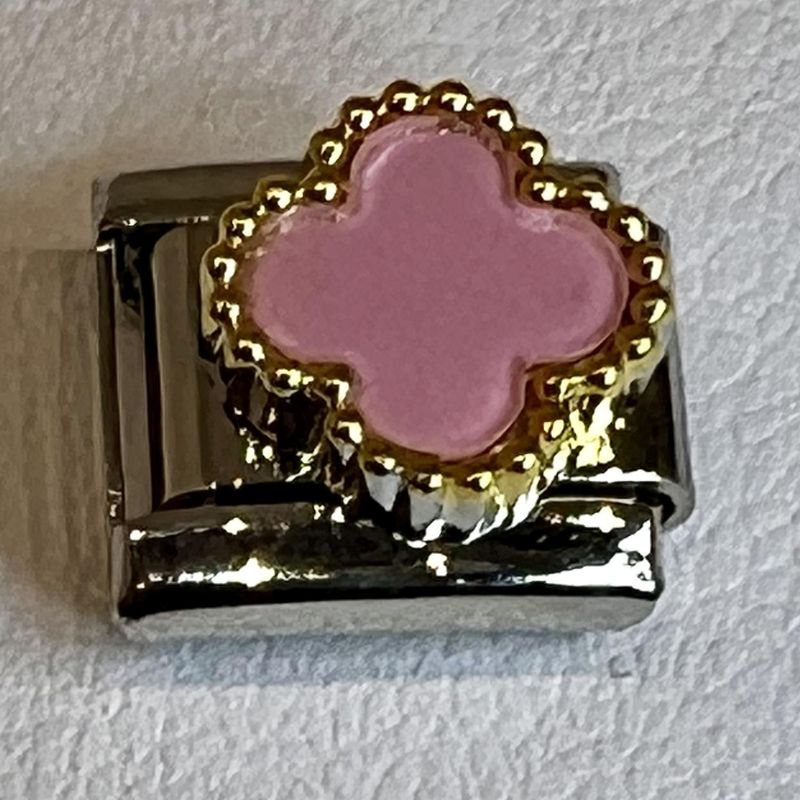 Ledd til Leddarmbånd - Sølvfarget med rosa kløver