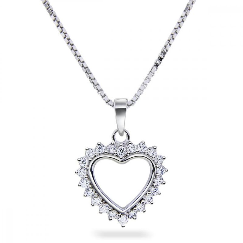 Anheng hvitt gull hjerte med zirkonia 52738