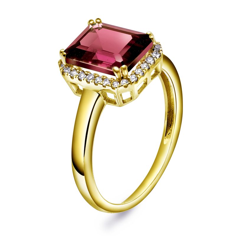 EC Ring i gult gull med diamant 0,14 ct WSI og Rhodolitt 22150043