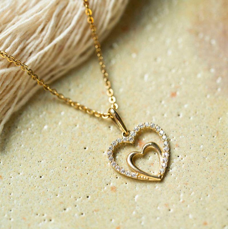 Anheng i gull med zirkonia hjerte 56940