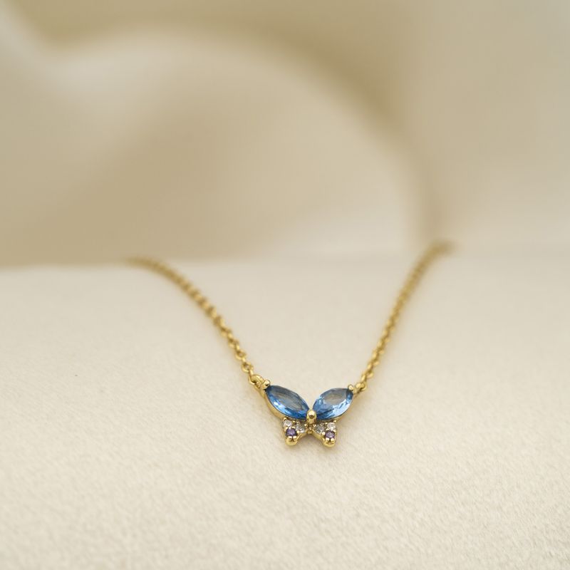 Smykke forgylt sølv blå zirkonia sommerfugl 25466