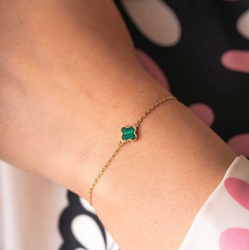 Kløver Armbånd i forgylt sølv  grønn 991780