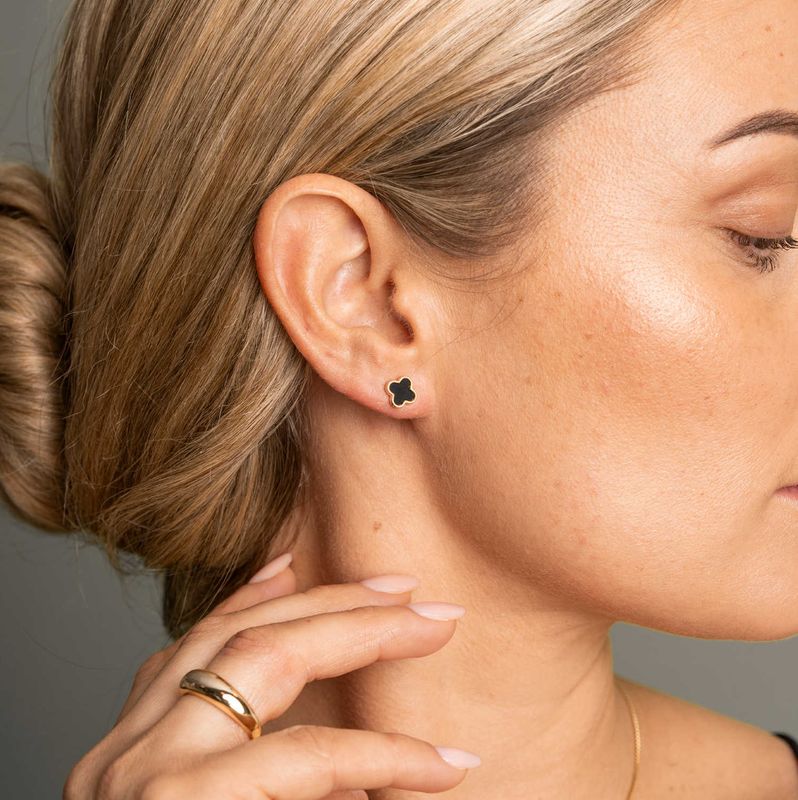 Kløver øredobber i forgylt sølv sort 991783