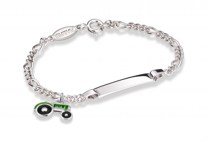 Hovedbilde ID-armbånd i sølv - Grønn traktor 44514