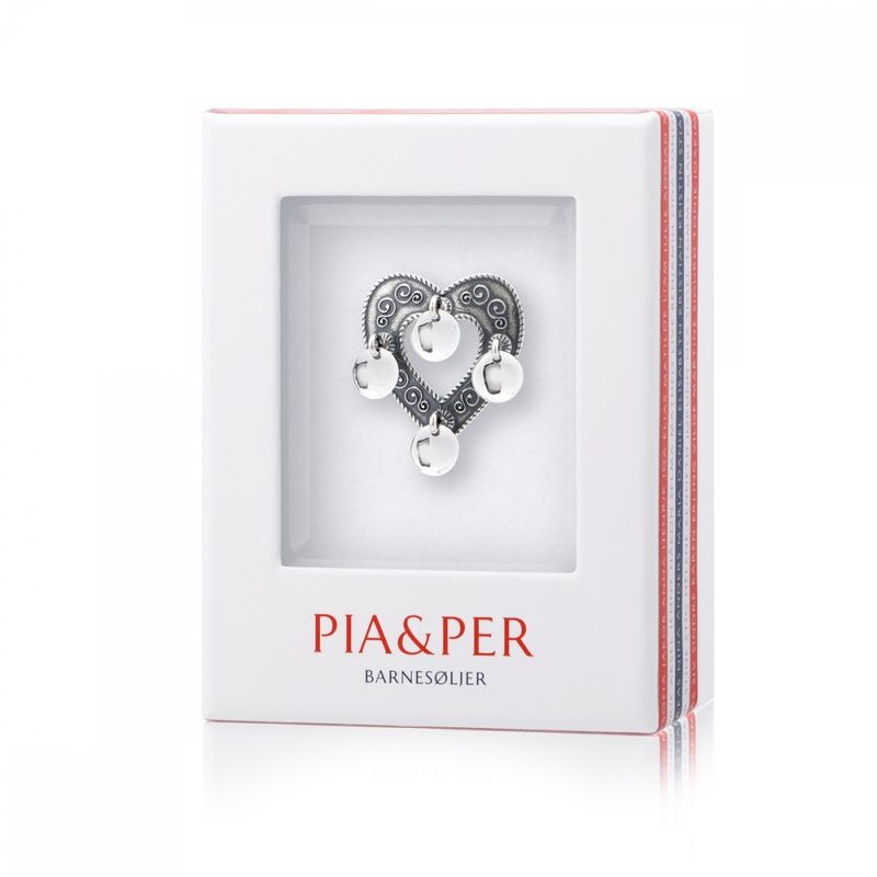 Sølje hjerte oksidert sølv med løv 61056