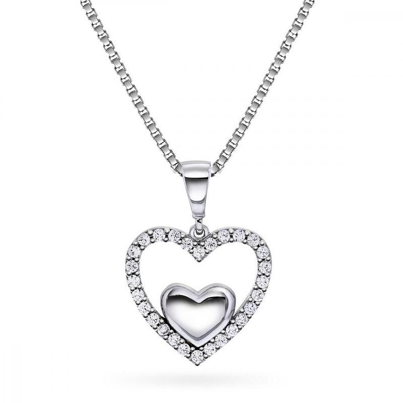 Hjerte hvitt gull med zirkonia 52322