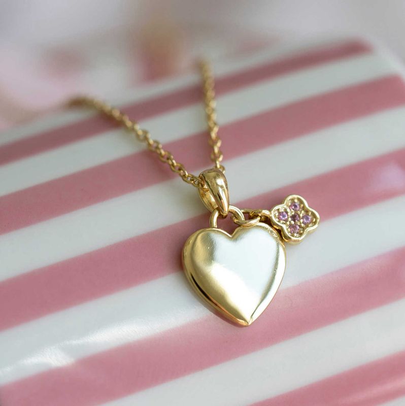 Smykke i forgylt sølv med zirkonia hjerte 25333