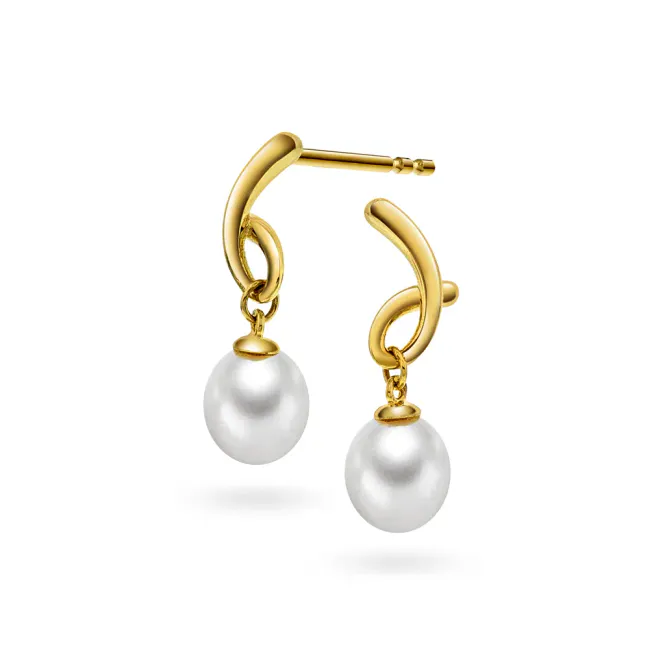 Hovedbilde Øredobber gult gull ferskvannsperle 59779